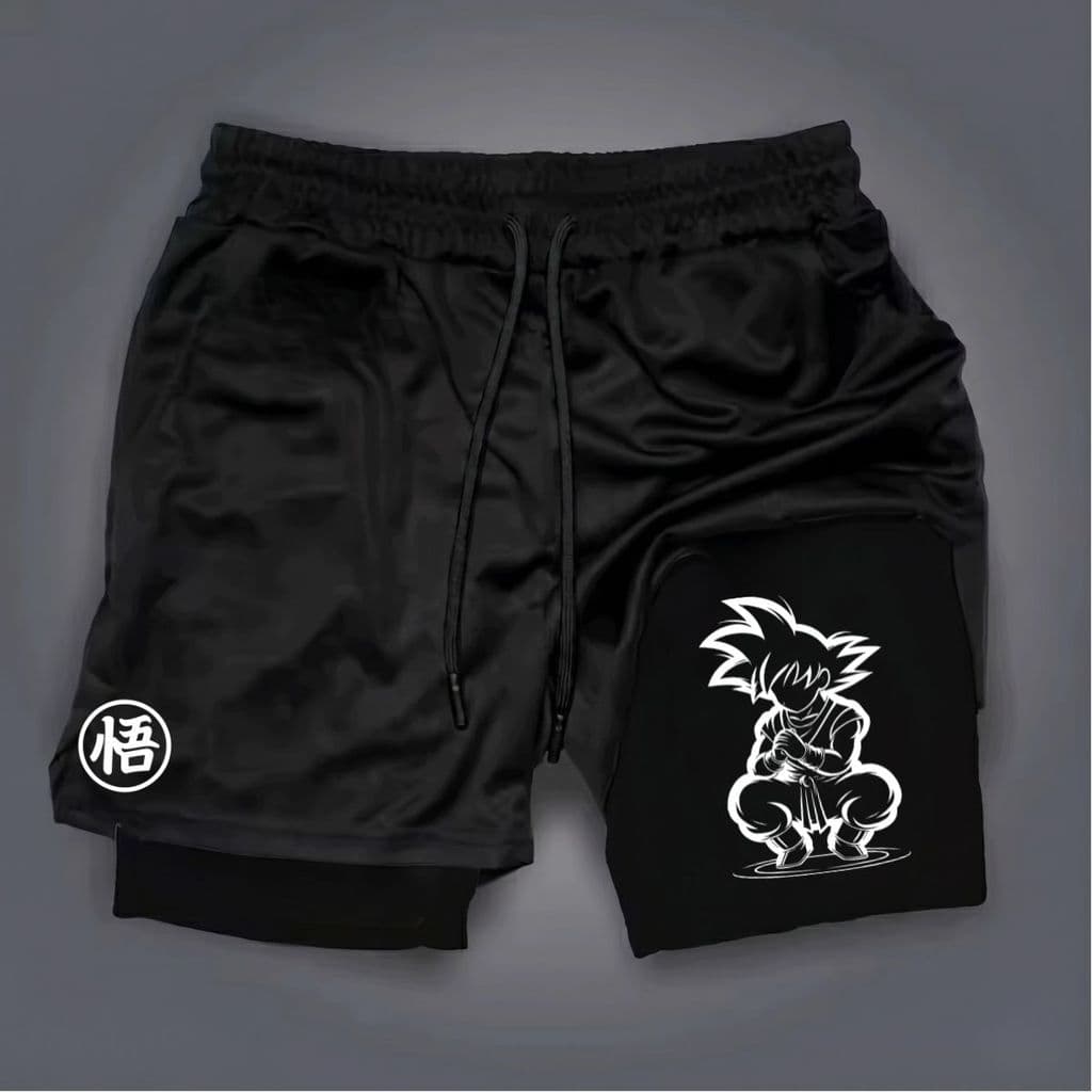 Shorts Bermuda 2 em 1 Estampa Goku Agachado Para Academia treino e corrida hard muay thai jiu jitsu short dry compressão