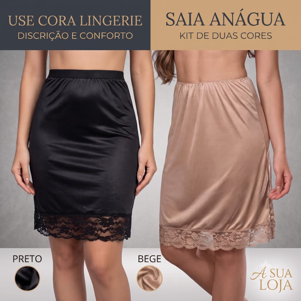 Kit 2 Saia Anágua Com Renda Segunda Pele Saiote Feminino Longo Básico Moda Evangélica