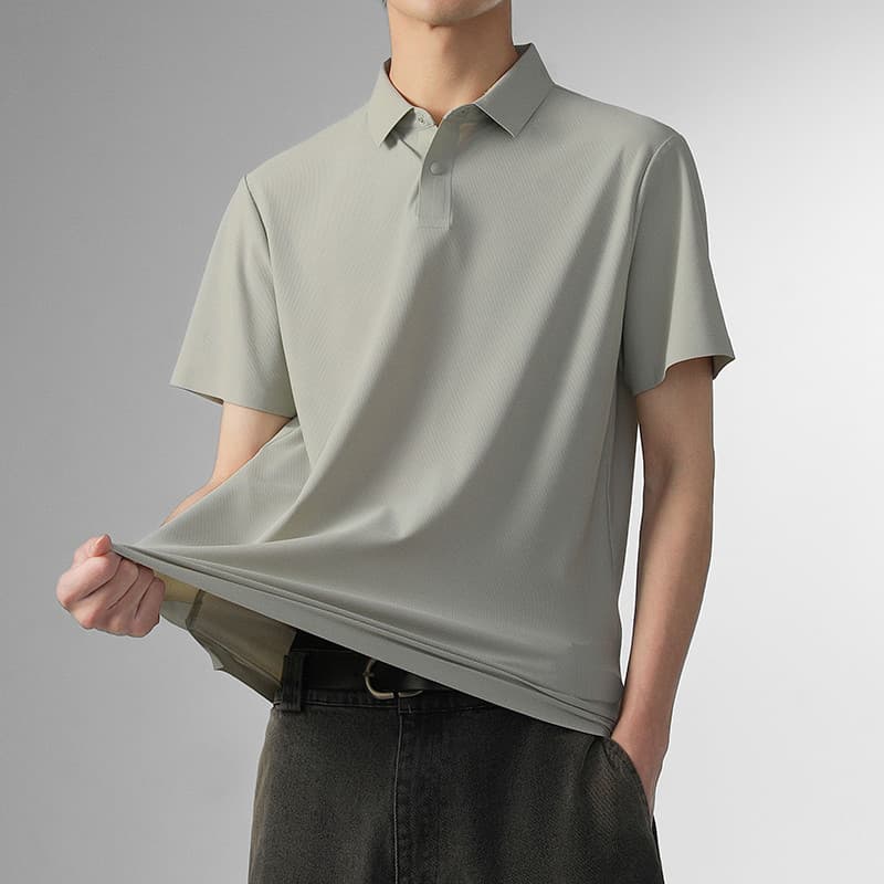 2026 Verão Novo Estilo Seda Gelo Jovem Camisa POLO Masculina de Manga Curta de Meia-idade Sem Costura Não-ferro Meia Man