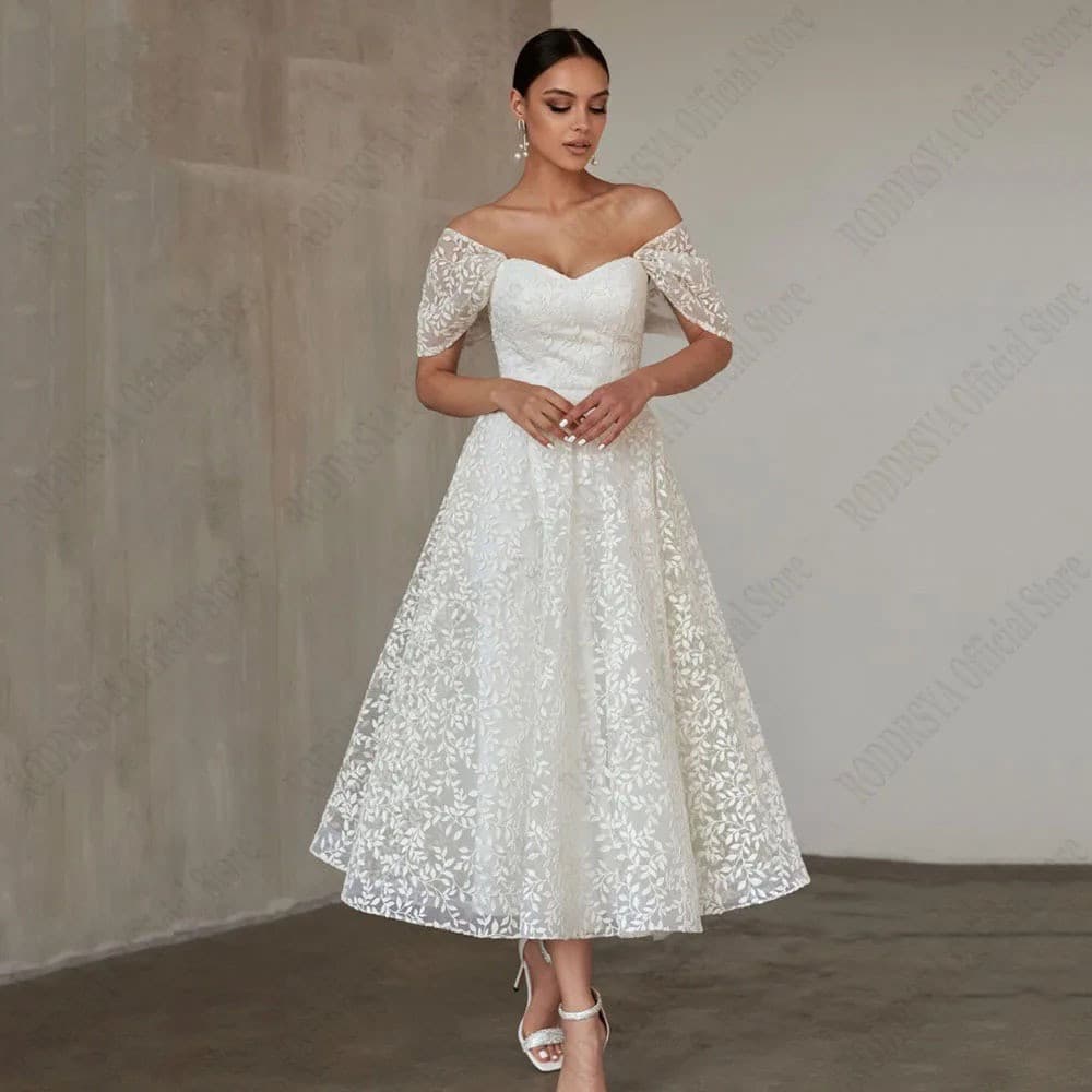2026 Novo Vestido de Noiva Leve Estilo Francês, Ombro a Ombro, Renda, Comprimento até o Chão, Simples, para Casamento ao