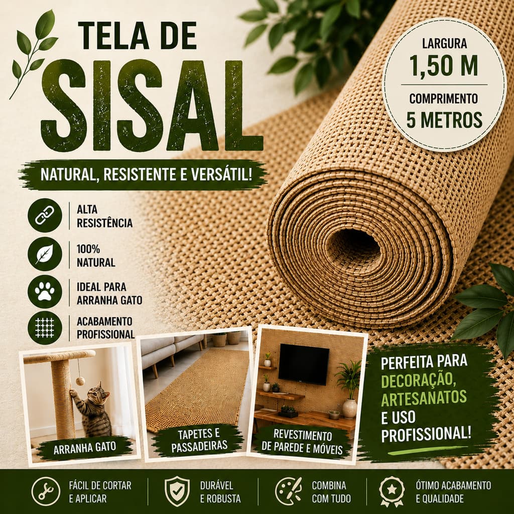 Tela / Tecido Sisal  Larg. 1,50m X 5m Apaeb