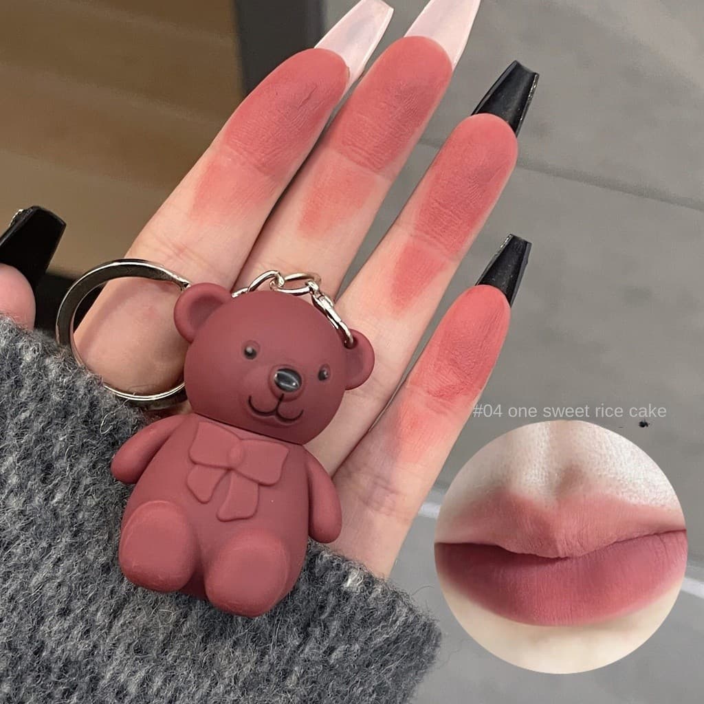 Chaveiro Urso Lábio Lama Veludo Fosco Fosco Superfície Branqueadora Esmalte Labial Bonito