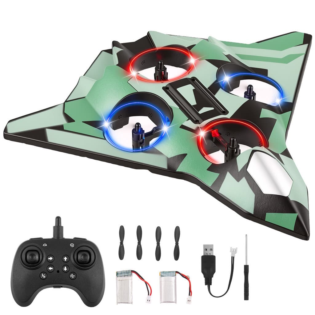 Avião RC de Controle Remoto em Espuma com LED, Giro 360°, 2 Baterias, 2.4GHz para Crianças e Iniciantes