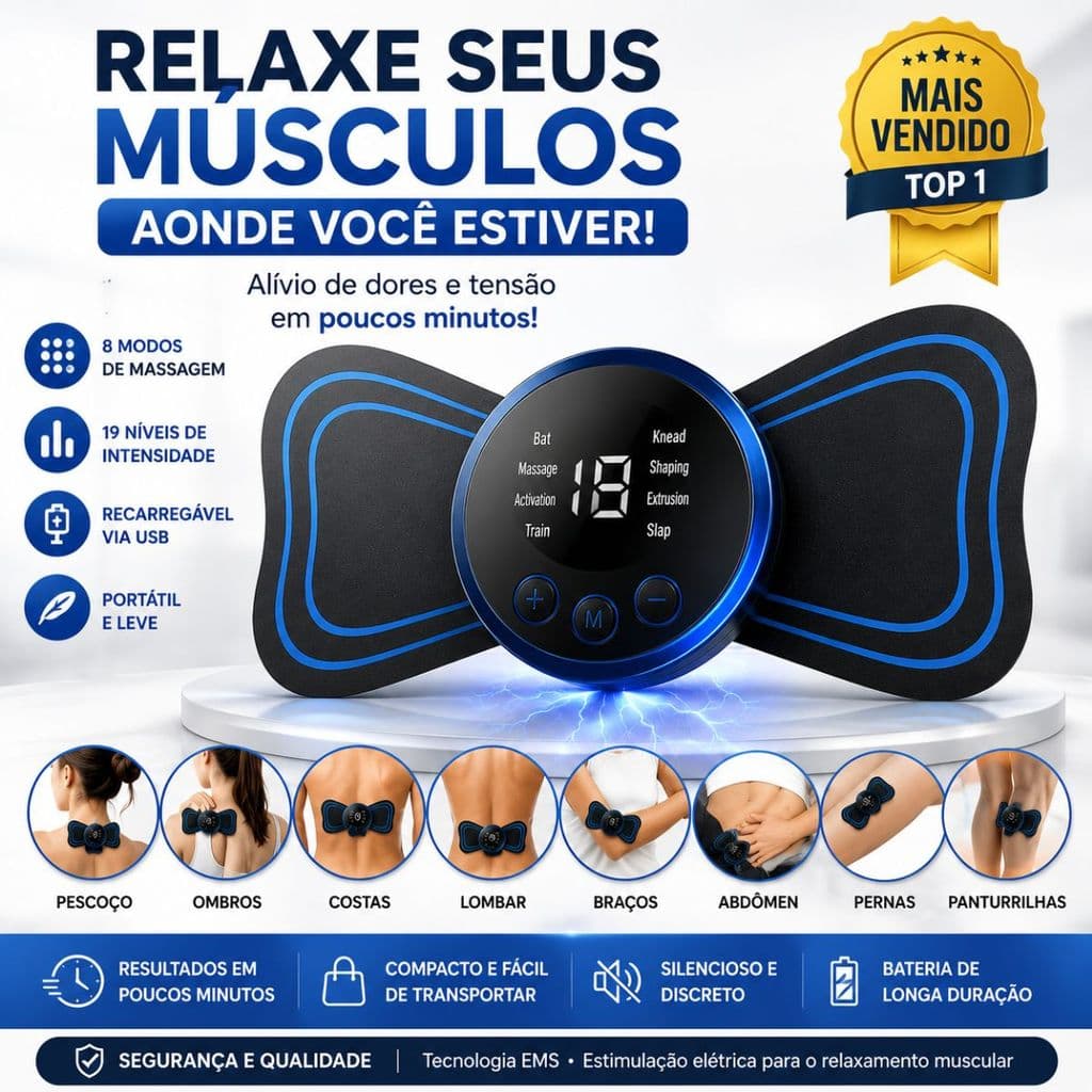 KIT 4 Massageador Borboleta EMS Elétrico Recarregável USB|8 Modos 19 Intensidades | Relaxamento Muscular Pescoço Costas