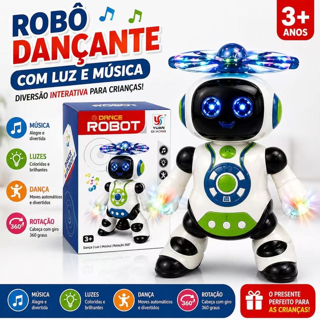Robô Dançarino Music Infantil com Luzes 3D e Movimento 360°