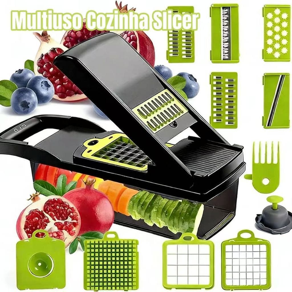 Fatiador Profissional Multifuncional de Cozinha em Aço Inoxidável 16 em 1 – Fatiador de Vegetais/Frutas/Legumes