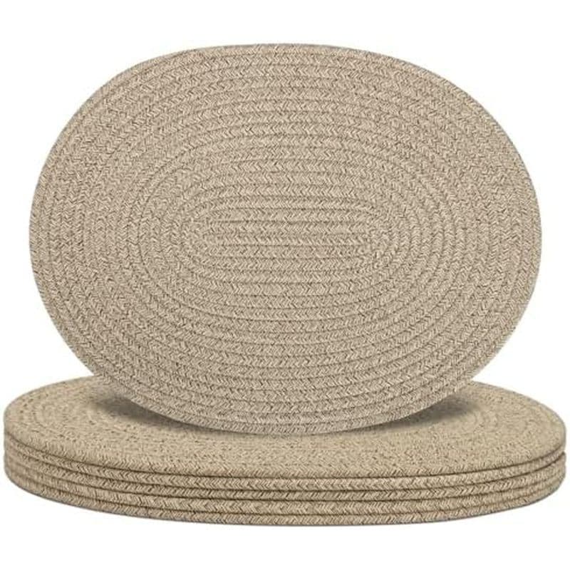 Conjunto De Jogos Americanos De Tecido Oval Com 6 , Tapetes De Mesa Trançados Corda De Algodão Boho Antiderrapantes Resi