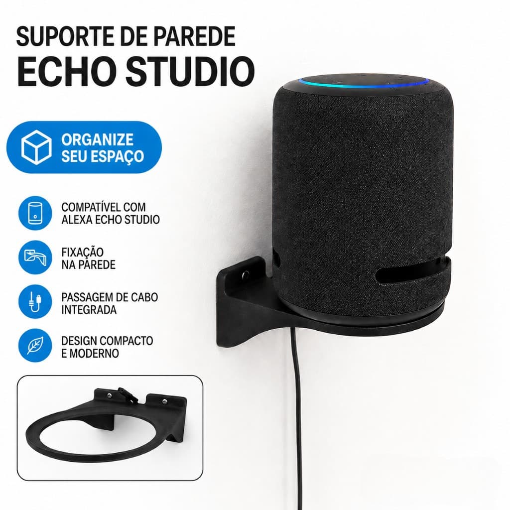 Suporte de Parede para Echo Studio Alexa | Organizador de Cabos | Impressão 3D Resistente