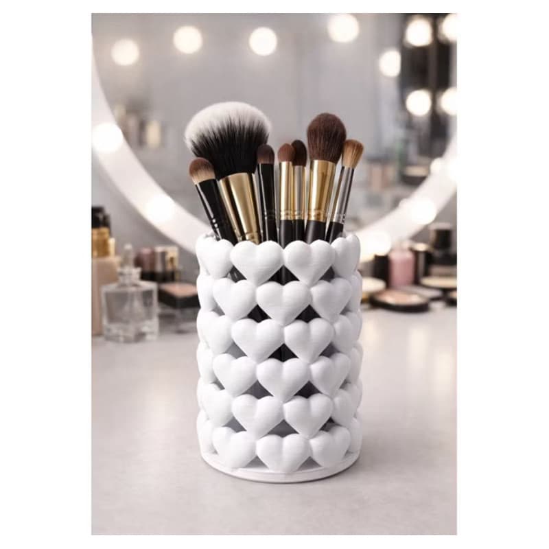 Porta Caneta Decorativo 3D com Corações – Organizador de Mesa e Porta Pincel de Maquiagem