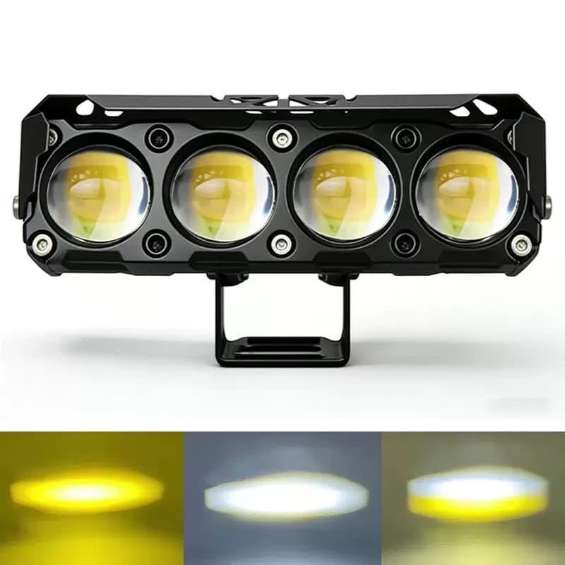 Farol Auxiliar LED Moto 24W Branco e Amarelo 4 LEDs Super Brilhante Universal À Prova d'Água