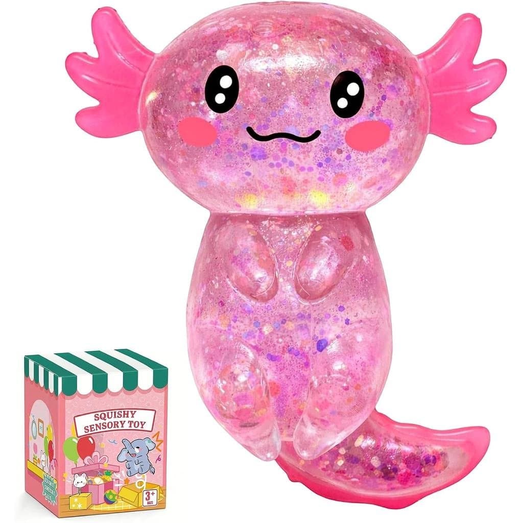 Brinquedo Squishy de Axolote, Brinquedo Squishy de Axolote com Cauda Brilhante para Alívio do Estresse para Crianças e A