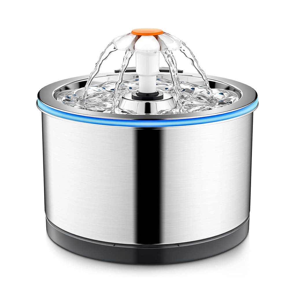 ❤️Dispensador de água inteligente de aço inoxidável para animais de estimação 304, 2.5L, fonte de asa prateada, dispensa