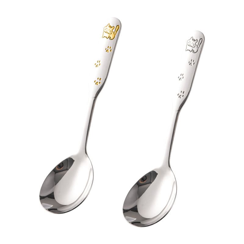 [Estoque pronto] Colher de aço inoxidável 316 para uso doméstico, bebê comendo colher de sopa de gato fofo, colher para