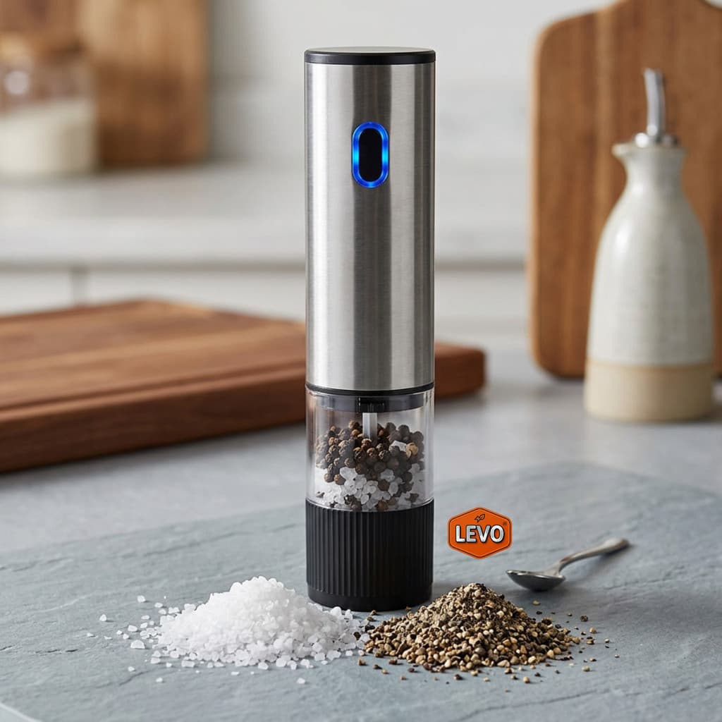 Moedor de Sal Grosso e Pimenta do Reino Elétrico Recarregável USB Automático Premium em Aço Inox