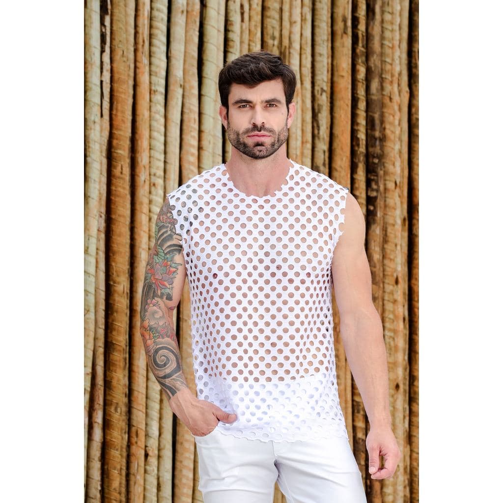Regata Masculina em Arrastão Aberto Moda Masculina Verão Casual Leve Confortável