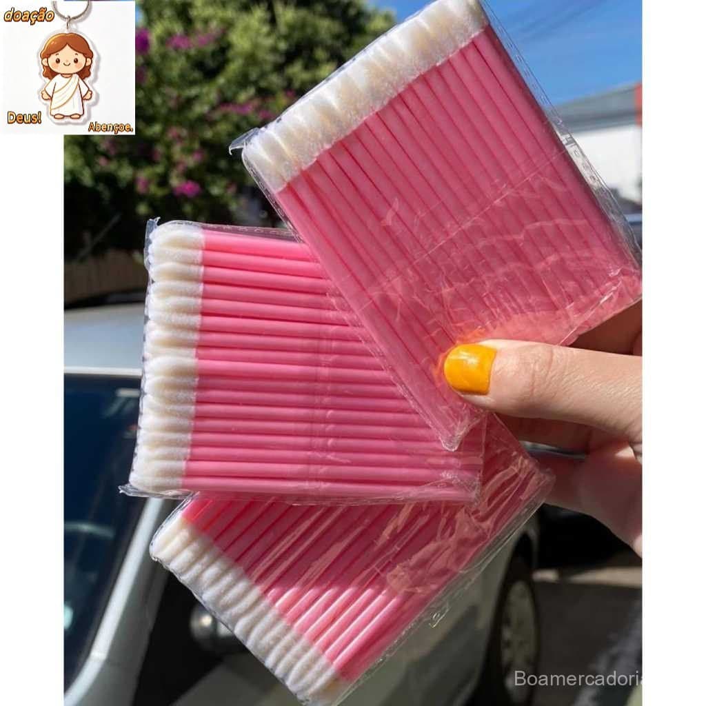 Kit 100 Pincéis Aplicadores Descartáveis Profissionais Gloss Batom Limpeza Extensão de Cílios