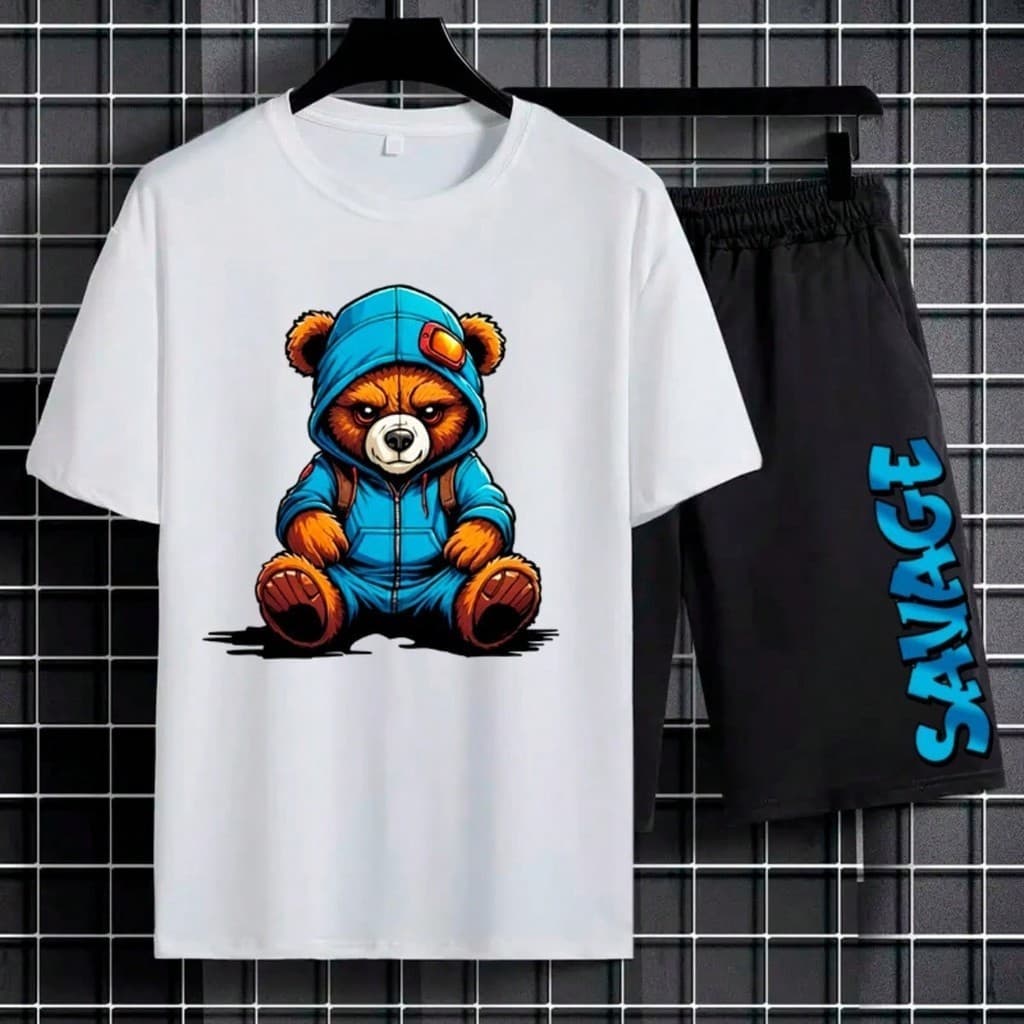 Conjunto de duas peças para homens com estampa, camiseta e shorts  roupas versáteis e confortáveis