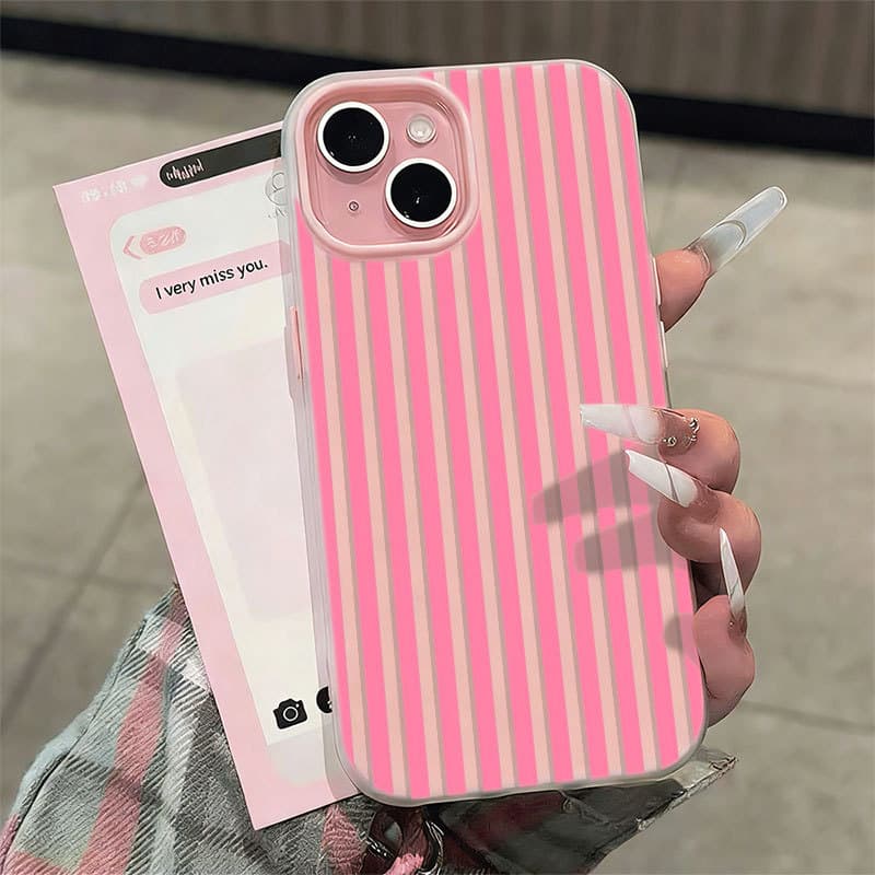 Capinha Para IPhone 13 11 12 14 15 16 17 16e Normal Pro Max Air Listras Rosa Capa