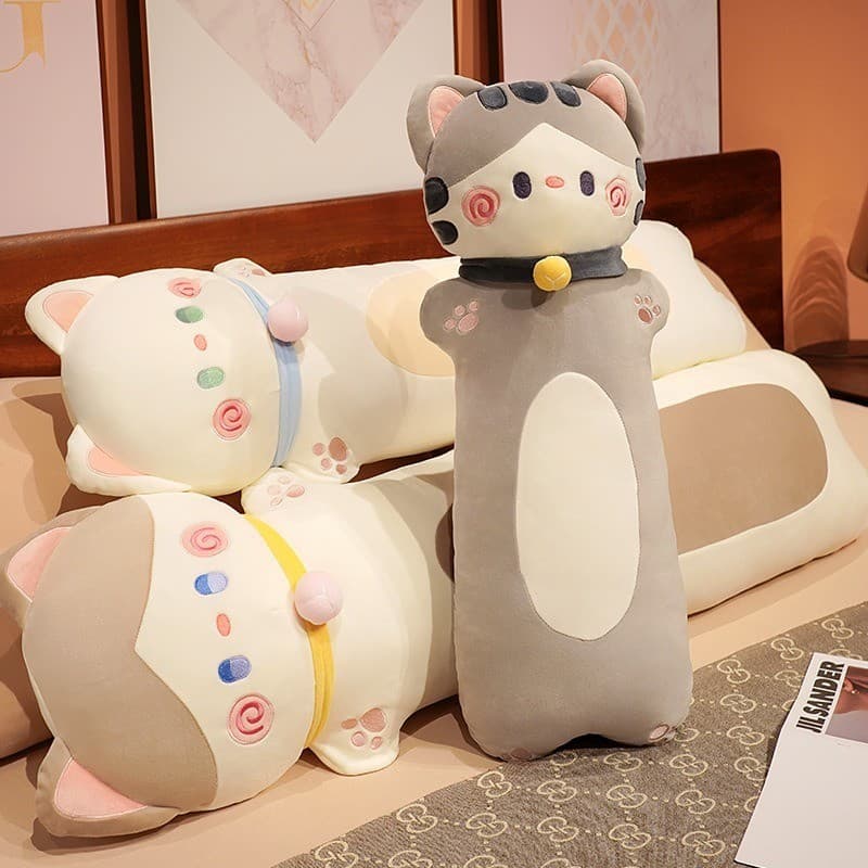 [Hug Cat] Gatinho fofo travesseiro longo brinquedo de pelúcia presente de aniversário travesseiro encosto brinquedo de p