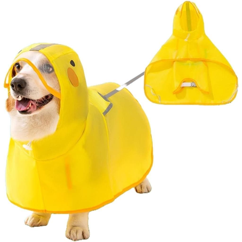 Capa de chuva amarela para cães Corgi com capuz em formato de cabeça de pato, capa de chuva impermeável para cães pequen