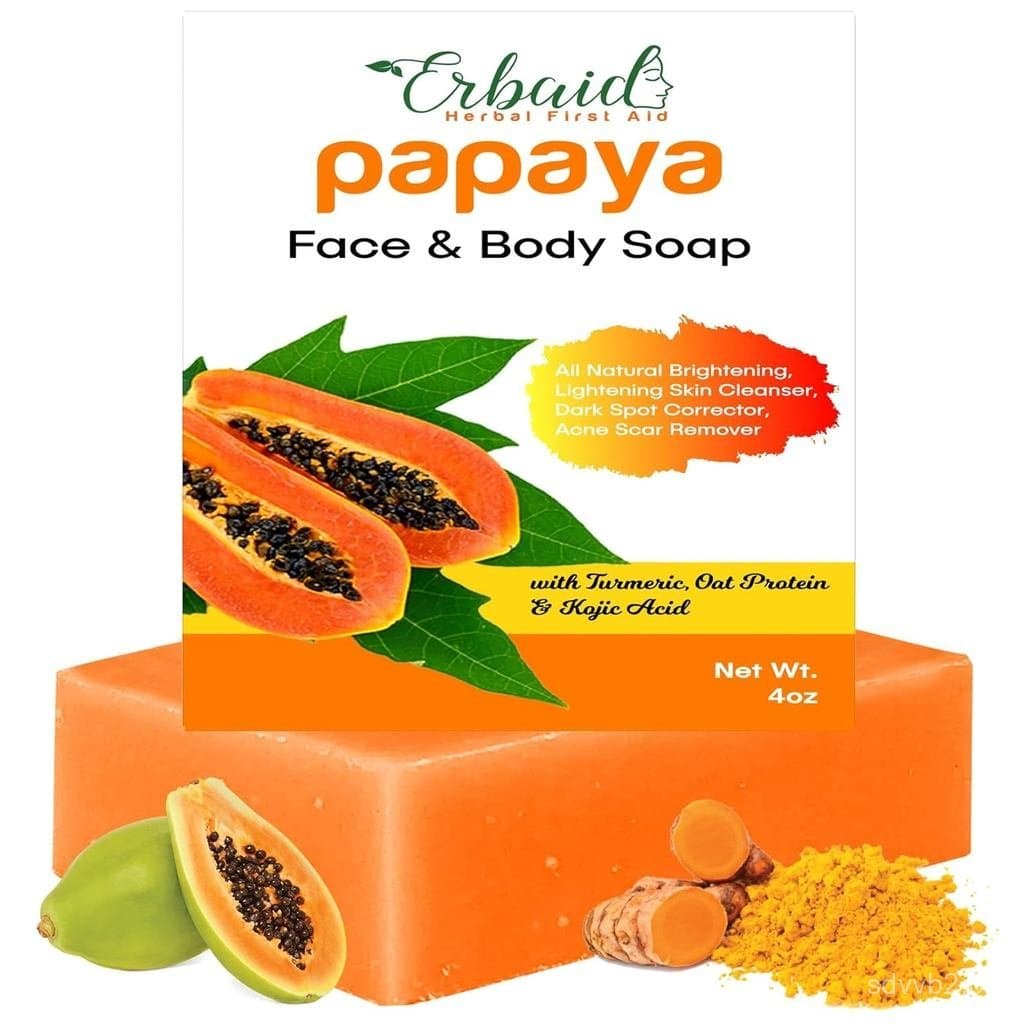 Sabonete de Papaia Erbaid para Rosto e Corpo – Barra de Sabonete de Papaia para Manchas Escuras – Reduz Acne, Cicatrizes