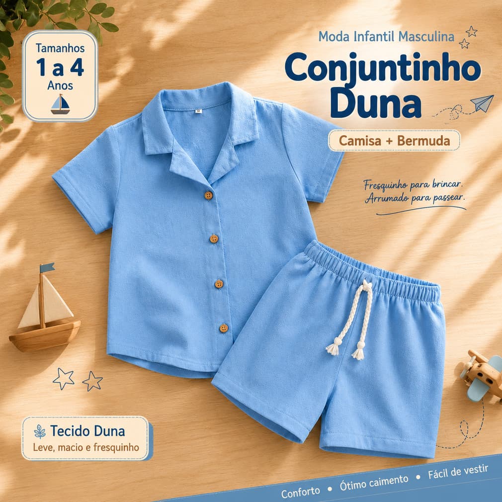 Roupa Infantil Menino Bermuda Mauricinho Camisa Manga Curta 1 2 3 4 Anos
