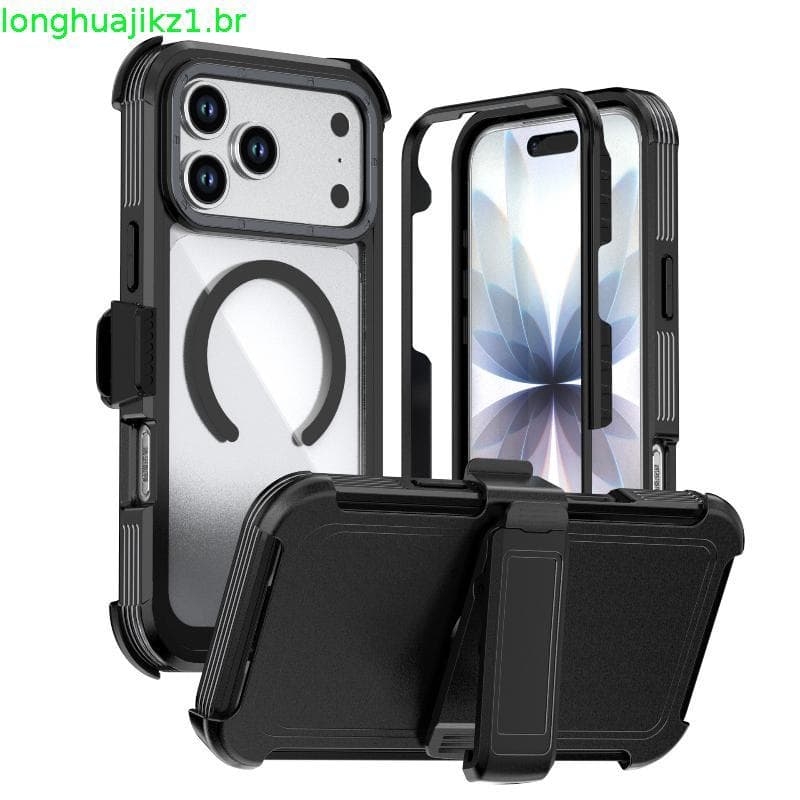 360 ° Com Clipe Traseiro Armadura Híbrida Para Magsafe Capa De Telefone Magnética IPhone 17E 16E 17 Pro Max 13 15 14 Plu