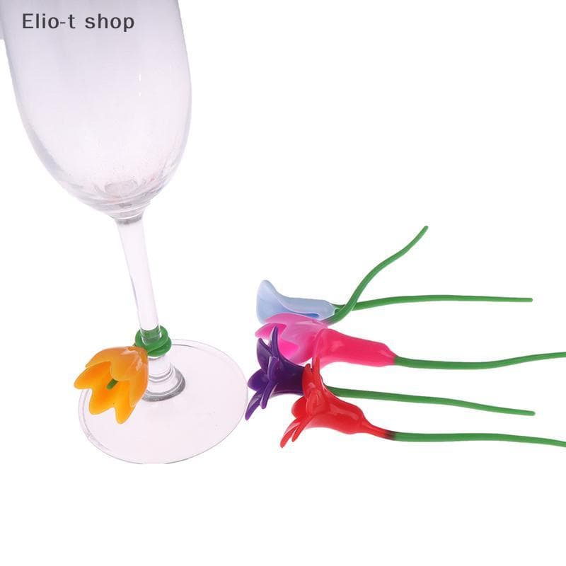 Elio-t 6pcs Flores Marcador De Copo De Vinho Silicone Etiqueta Reconhecimento Vidro COD