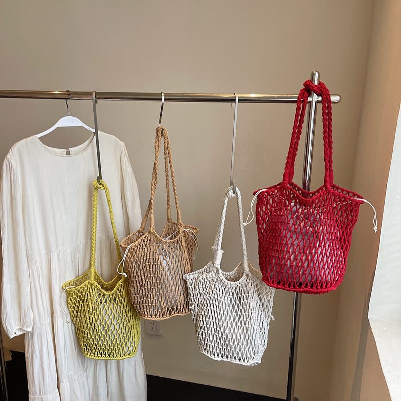 2026 Nova Bolsa Feminina Grande Capacidade, Estilo Francês, Vazada e Tecida à Mão, Bolsa Casual para Estudantes, Bolsa d