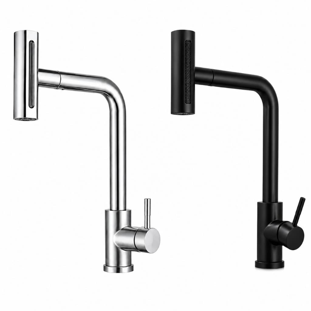Torneira Gourmet Cozinha Flexível 4 Funções | Preto Fosco e Inox Escovado | Bica Móvel 360° | Jato e Spray Premium