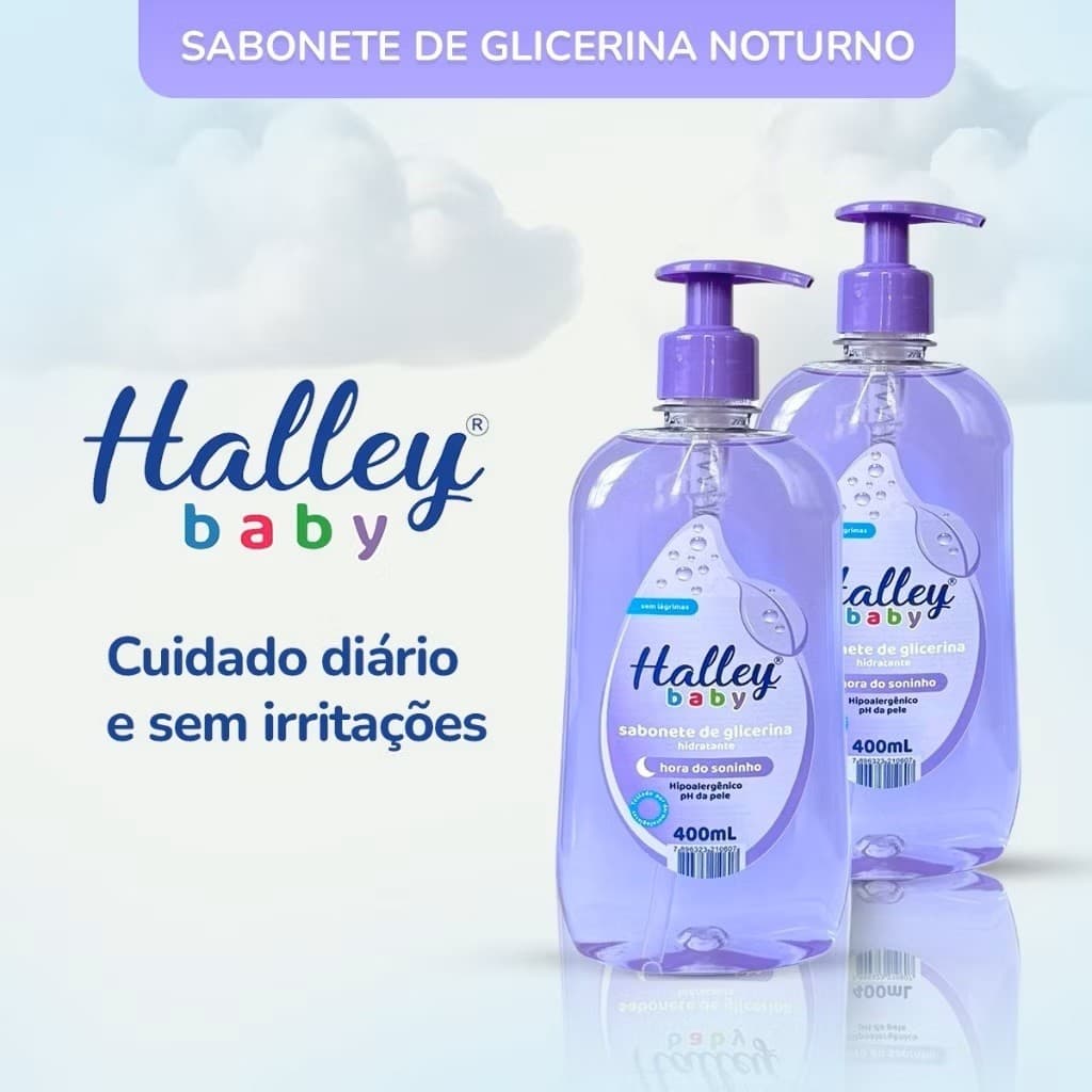 Halley Baby Kit 2 Sabonetes de Glicerina Hidratantes Hora do Soninho com 400ml cada bebê calmo sono
