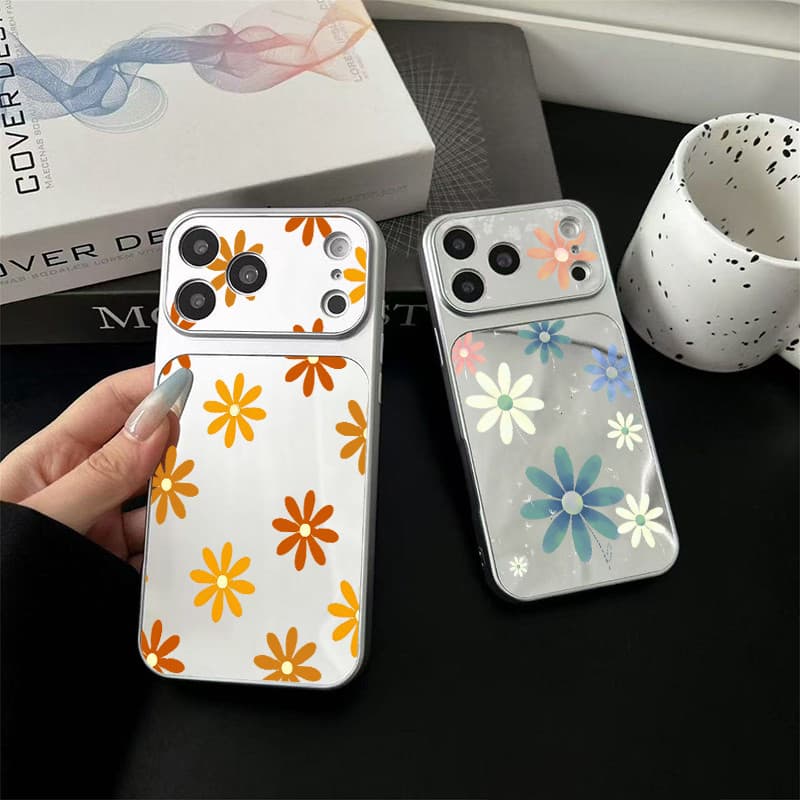 Bonito Colorido Floral Espelho Caso De Telefone Para iPhone 17 16 15 14 13 Pro Max 17 Ar Plus Acrílico De Maquiagem À Pr