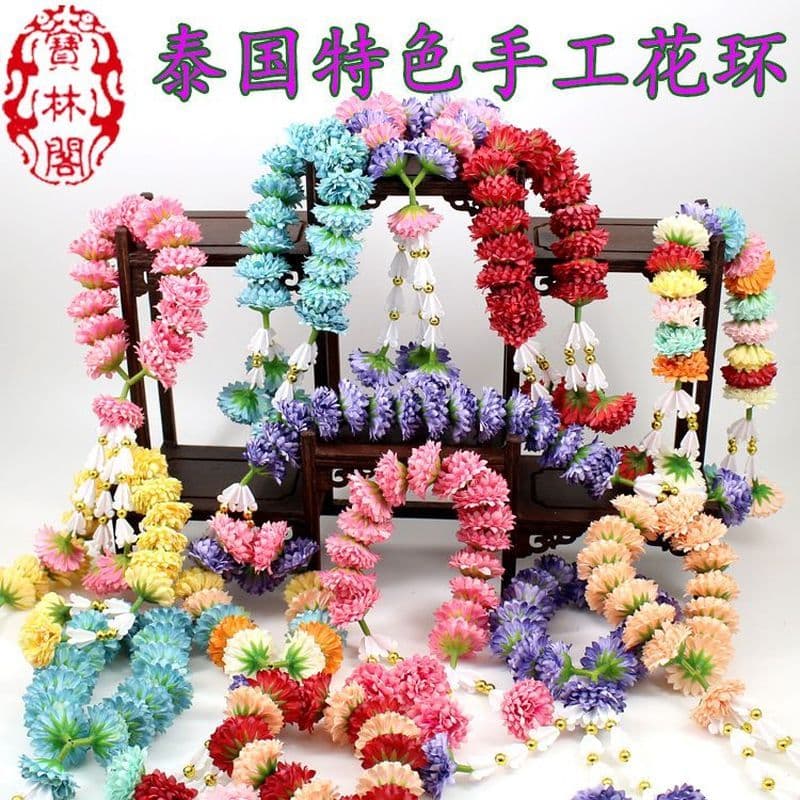 Estilo tailandês característico artesanato grinalda decoração tailandesa pendurado quatro lados flores coloridas oferece