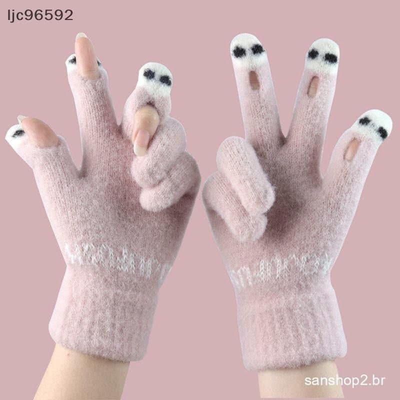 [ljc] Novas Luvas Femininas Da Moda Com Fios Fofos De Malha Versáteis De Desenho Animado [BR]