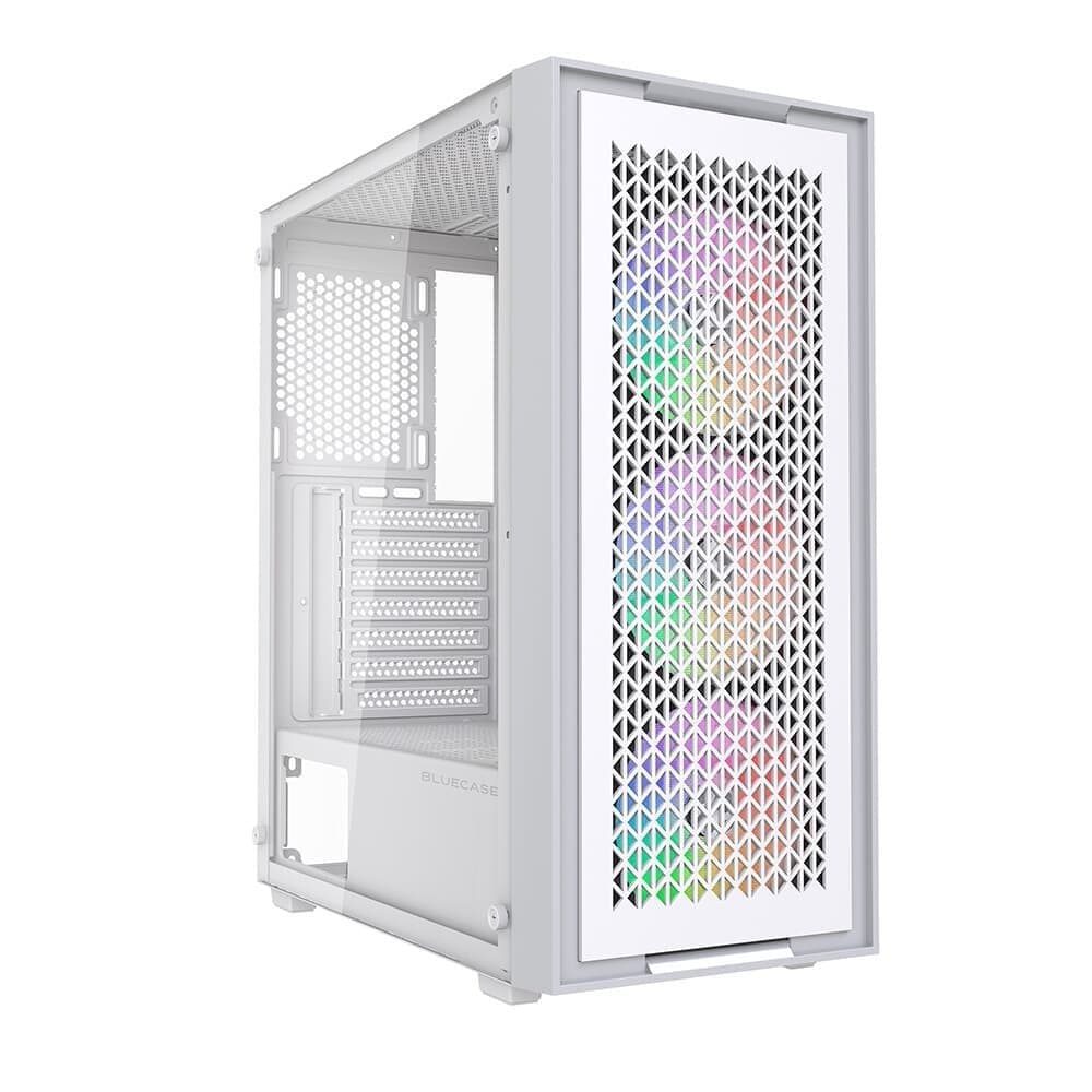 GABINETE GAMER BLUECASE BG-050 X-FRAME SE, MID TOWER, 3X FAN ARGB, LATERAL EM VIDRO, BRANCO E CINZA