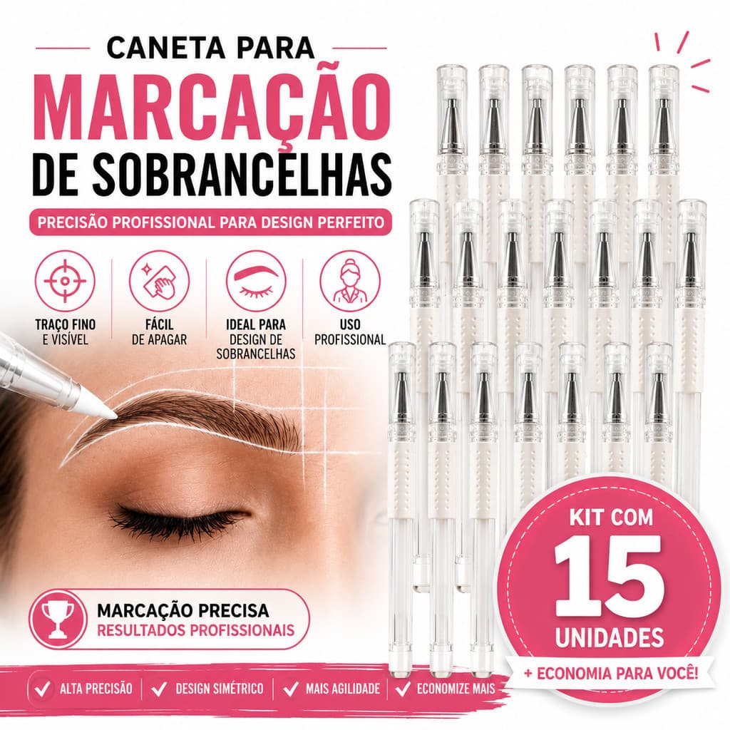Kit 15 Canetas Gel Branca Marcação Sobrancelha Design Micropigmentação Microblading