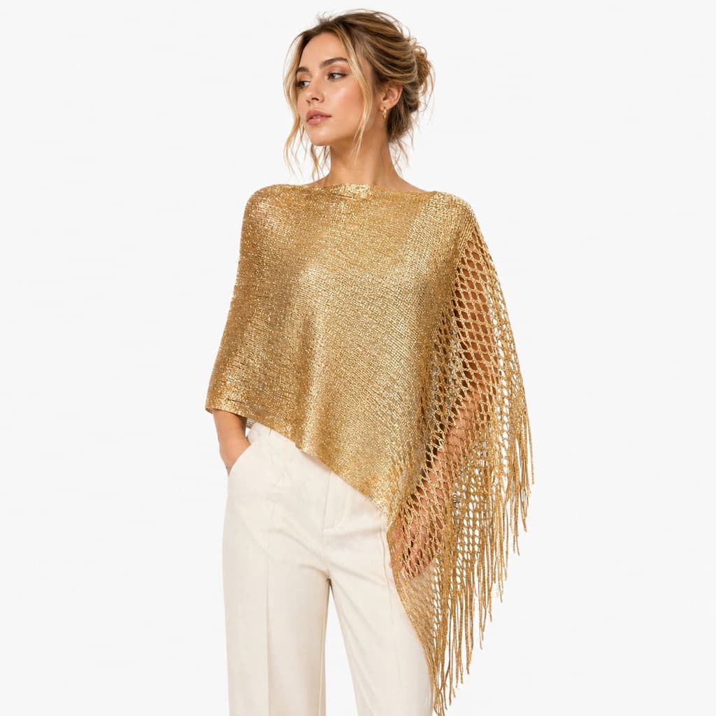 Ouro prata malha borla oco malha xale feminino moda jantar festa traje