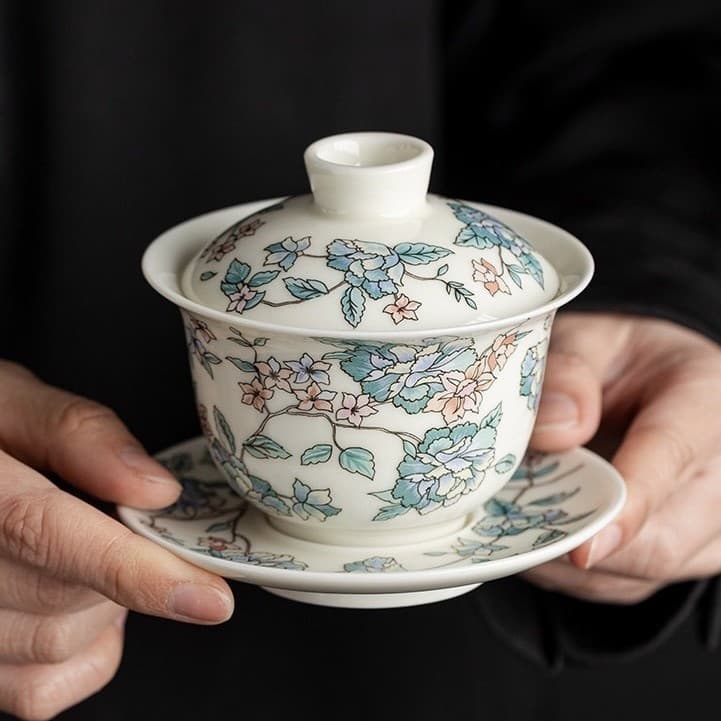 ✨Conjunto de chá Kung Fu de cerâmica camélia Sancai Gaiwan High-End doméstico tigela de chá chinês xícara de chá