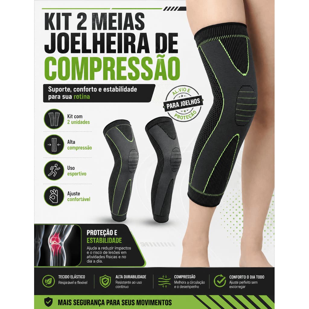 Kit 2 Meia Joelheira De Compressão Térmica Circulação Esportiva Ortopedica Fitness