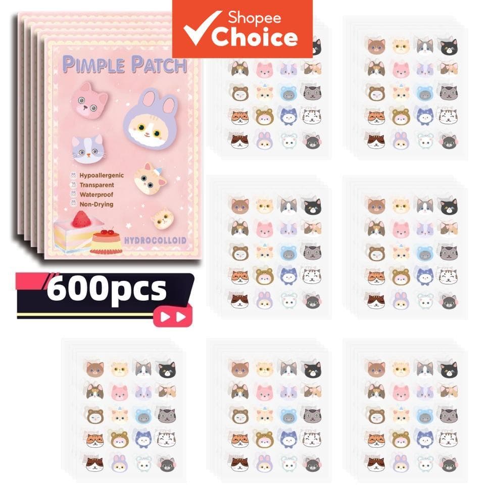600 unidades de adesivos de acne para acne de animais de desenho animado - tipo de cuidados faciais, ultrafinos e