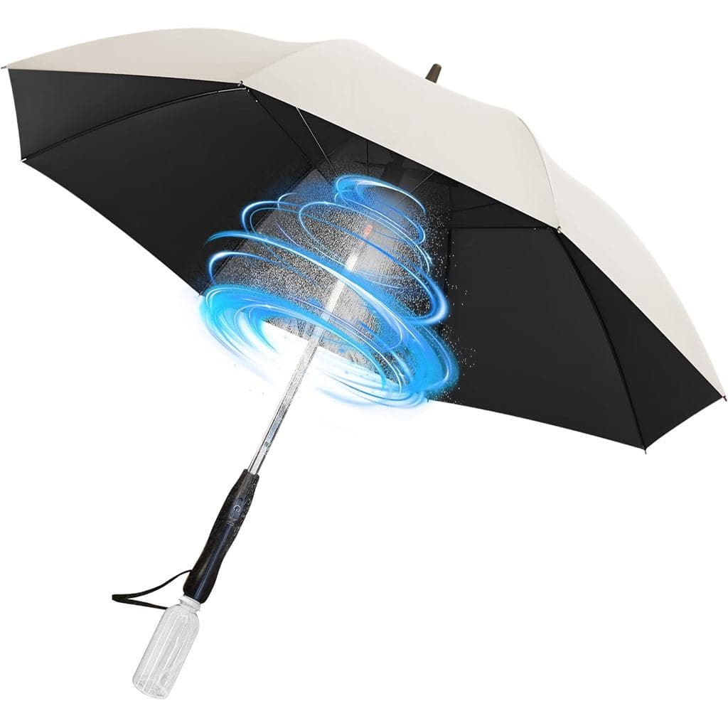 Guarda-chuva Recarregável com Ventilador, Sistema de Resfriamento Portátil 3 em 1, Pulverizador de Névoa Integrado, Prot