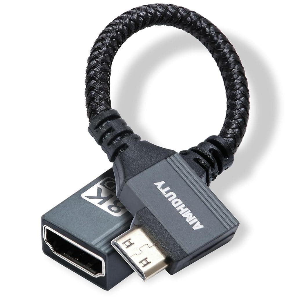 Adaptador Mini HDMI para HDMI 8K com Cabo em Ângulo Reto, Conector Conversor em L de 90 Graus Mini HDMI (Macho) para HDM