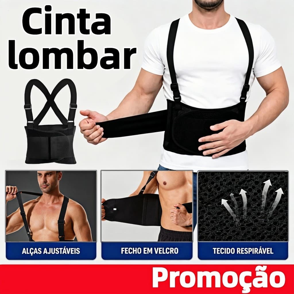 Cinta Ergonômica Lombar com Suspensório, Suporte para Coluna ao Levantar Cargas e Treinos Pesados, Alivia Dor nas Costas