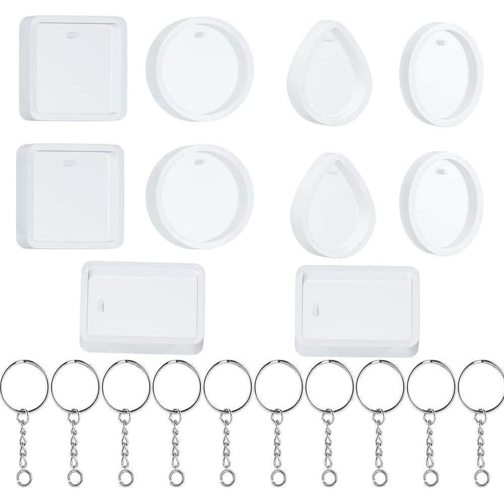 Moldes de resina para chaveiro, Qtopun, formato de gota d'água, redondo, retangular, oval, quadrado, 10 peças de moldes