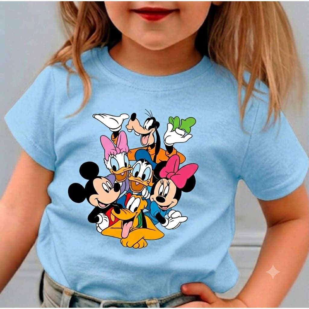 Camiseta Infantil 100% Algodão Turma do Mickey Unissex Confortável Moda Minimalista Presentes Estampa Amigos Minnie Kids