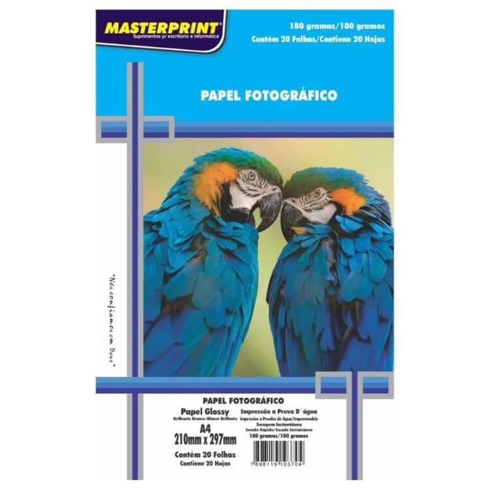 PAPEL FOTOGRAFICO GLOSSY MASTERPRINT 180G A4 20 FOLHAS
