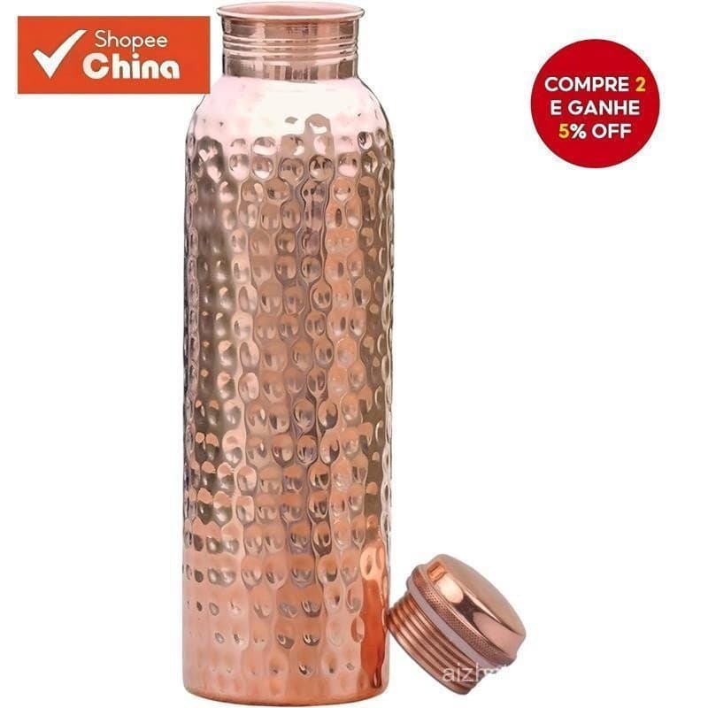 Garrafa de Água de Cobre Feita à Mão - 28oz/800ml - Recipiente de Cobre Puro Ayurvédico para Bebidas Pesadas e QLSQ à P