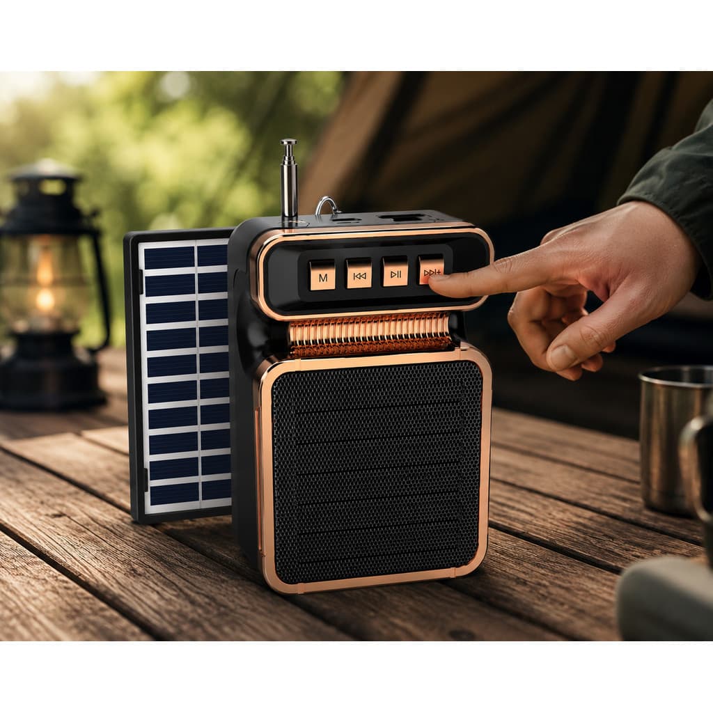 Caixa De Som Bluetooth Recarregável Solar USB FM Estilo Retrô Envio Aleatorio