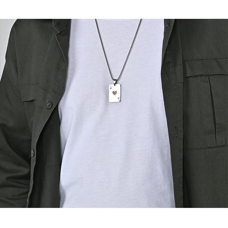 Colar de Casal com Corrente de Suéter de Moda Hip-Hop Criativo com Pingente de Ás de Espadas e Coração para Homens e Mul
