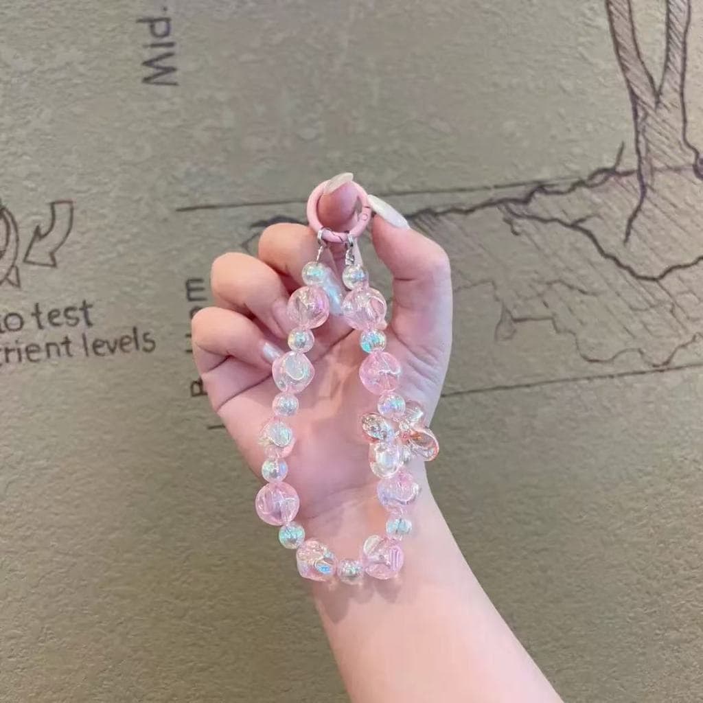 Cordão de celular contas desenho animado fofo pérola transparente para meninas Estilo metálico
